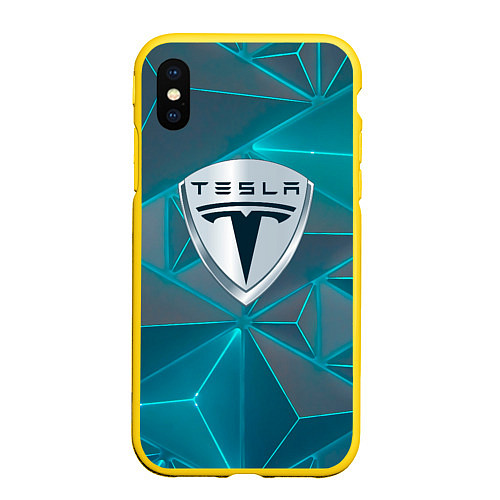 Чехол iPhone XS Max матовый Tesla неоновые треугольники / 3D-Желтый – фото 1