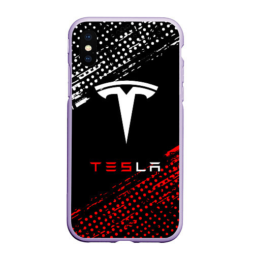 Чехол iPhone XS Max матовый Tesla - Logo Pattern / 3D-Светло-сиреневый – фото 1