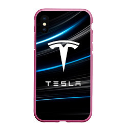 Чехол iPhone XS Max матовый Tesla - Неоновые полосы, цвет: 3D-малиновый