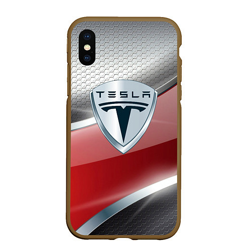 Чехол iPhone XS Max матовый Tesla - Logo Style / 3D-Коричневый – фото 1