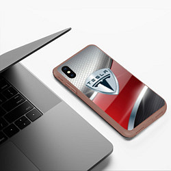 Чехол iPhone XS Max матовый Tesla - Logo Style, цвет: 3D-коричневый — фото 2