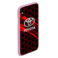 Чехол iPhone XS Max матовый Toyota: Красные соты, цвет: 3D-розовый — фото 2