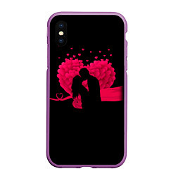 Чехол iPhone XS Max матовый Силуэты Влюбленных Сердце из Роз и Любовь, цвет: 3D-фиолетовый