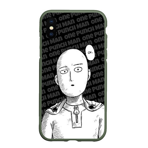 Чехол iPhone XS Max матовый One Punch Man - Сайтама Ванпанчмен / 3D-Темно-зеленый – фото 1