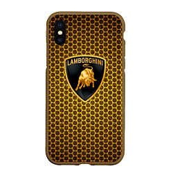 Чехол iPhone XS Max матовый Lamborghini gold соты