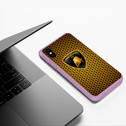 Чехол iPhone XS Max матовый Lamborghini gold соты, цвет: 3D-сиреневый — фото 2