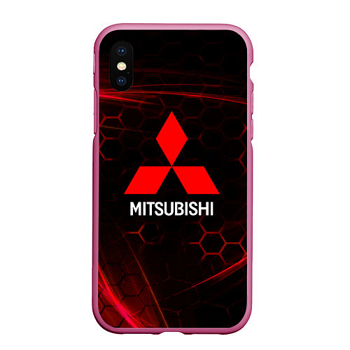 Чехол iPhone XS Max матовый Mitsubishi красные соты / 3D-Малиновый – фото 1