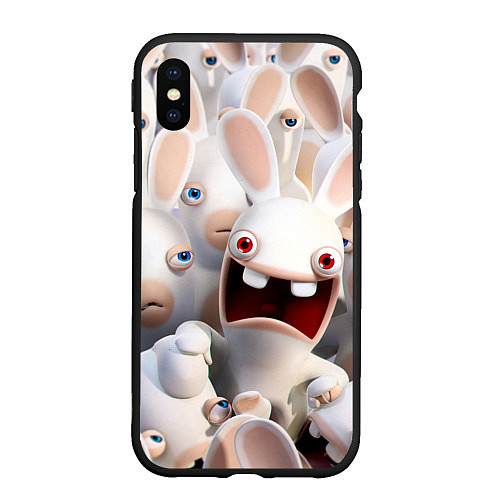 Чехол iPhone XS Max матовый Бешеные кролики в толпе / 3D-Черный – фото 1