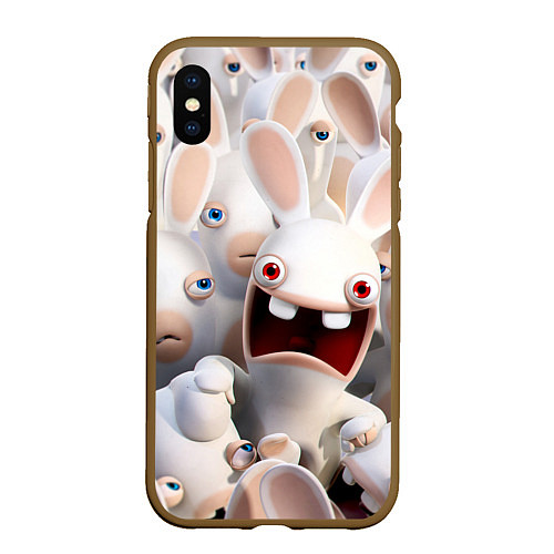 Чехол iPhone XS Max матовый Бешеные кролики в толпе / 3D-Коричневый – фото 1