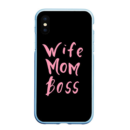 Чехол iPhone XS Max матовый Wife Mom Boss / 3D-Голубой – фото 1