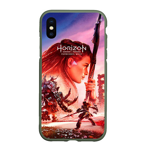 Чехол iPhone XS Max матовый Horizon Forbidden West game poster / 3D-Темно-зеленый – фото 1