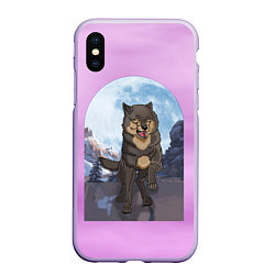 Чехол iPhone XS Max матовый Волк оборотень в полнолуние, лиловое небо, цвет: 3D-светло-сиреневый