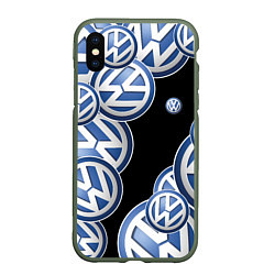 Чехол iPhone XS Max матовый Volkswagen logo Pattern, цвет: 3D-темно-зеленый