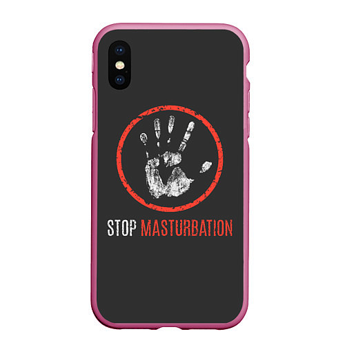 Чехол iPhone XS Max матовый STOP MASTURBATION / 3D-Малиновый – фото 1