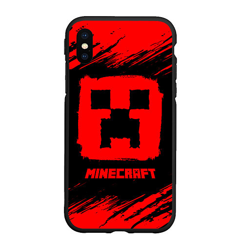 Чехол iPhone XS Max матовый MINECRAFT - Красный Крипер / 3D-Черный – фото 1