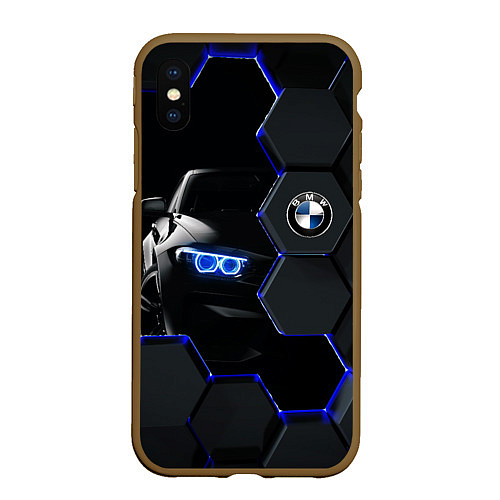 Чехол iPhone XS Max матовый BMW НЕОН СОТЫ / 3D-Коричневый – фото 1