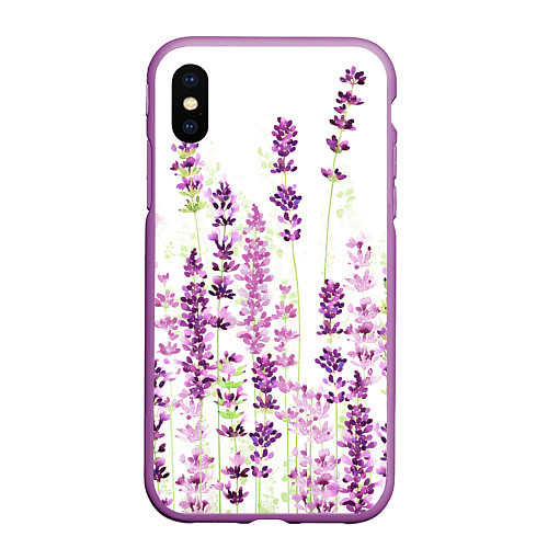 Чехол iPhone XS Max матовый Цветы Лаванды акварелью / 3D-Фиолетовый – фото 1