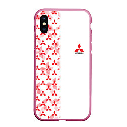 Чехол iPhone XS Max матовый Mitsubishi Mini logo Half pattern, цвет: 3D-малиновый