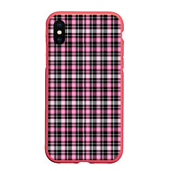 Чехол iPhone XS Max матовый Шотландская клетка Tartan scottish роз-черно-бел