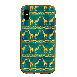 Чехол iPhone XS Max матовый Золотые жирафы паттерн, цвет: 3D-коричневый