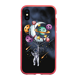 Чехол iPhone XS Max матовый Космонавт на шарах из планет