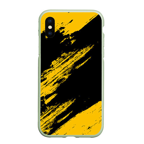 Чехол iPhone XS Max матовый BLACK AND YELLOW GRUNGE ГРАНЖ / 3D-Салатовый – фото 1