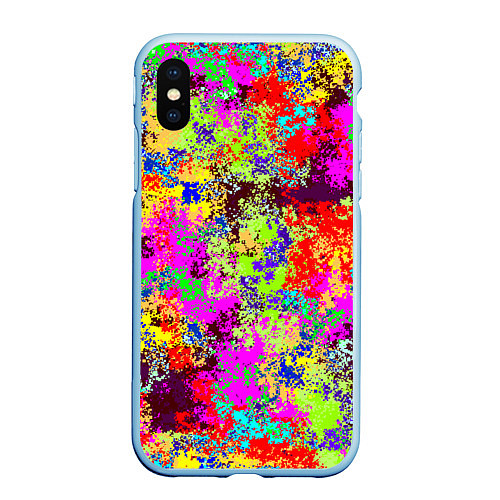 Чехол iPhone XS Max матовый Пиксельный камуфляж Токсик / 3D-Голубой – фото 1