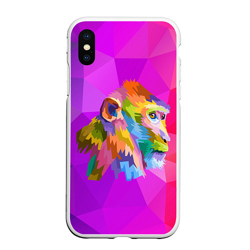 Чехол iPhone XS Max матовый Цветная обезьяна Color monkey / 3D-Белый – фото 1