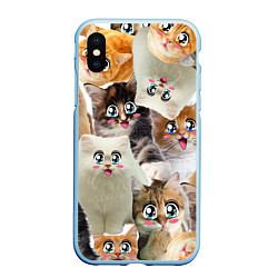 Чехол iPhone XS Max матовый Много кошек с большими анимэ глазами, цвет: 3D-голубой
