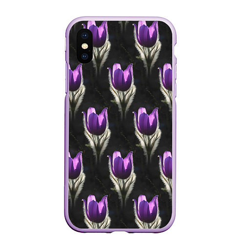 Чехол iPhone XS Max матовый Фиолетовые цветы - паттерн / 3D-Сиреневый – фото 1
