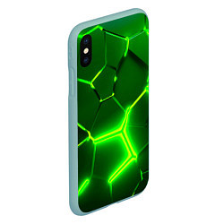 Чехол iPhone XS Max матовый 3D ПЛИТЫ НЕОН NEON GREEN HEXAGON РАЗЛОМ, цвет: 3D-мятный — фото 2