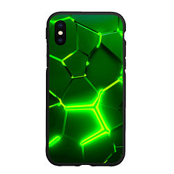 Чехол iPhone XS Max матовый 3D ПЛИТЫ НЕОН NEON GREEN HEXAGON РАЗЛОМ, цвет: 3D-черный