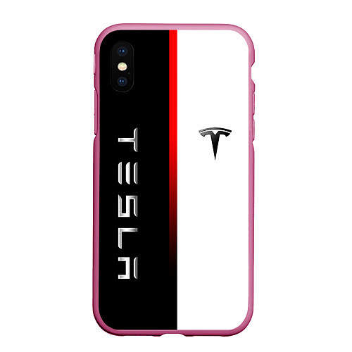 Чехол iPhone XS Max матовый ТЕСЛА -TESLA КРАСНАЯ ЛИНИЯ МИНИМАЛИЗМ / 3D-Малиновый – фото 1