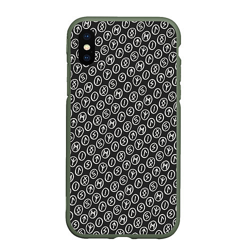 Чехол iPhone XS Max матовый Рунический алфавит паттерн / 3D-Темно-зеленый – фото 1