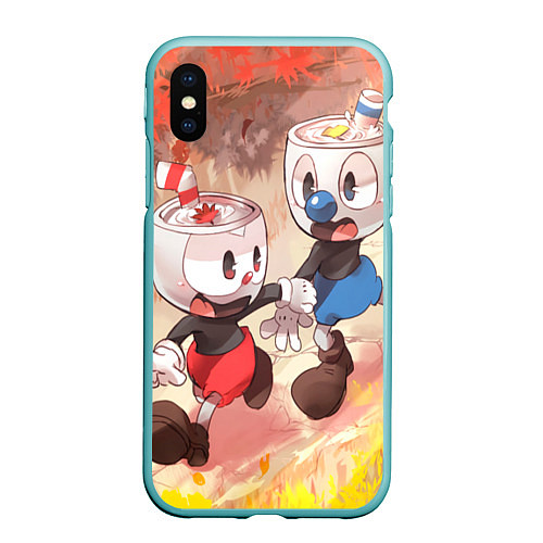 Чехол iPhone XS Max матовый Осенняя Прогулка Чашек Cuphead / 3D-Мятный – фото 1