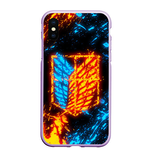 Чехол iPhone XS Max матовый АТАКА ТИТАНОВ БИТВА ОГНЕЙ ATTACK ON TITAN FIRE / 3D-Сиреневый – фото 1