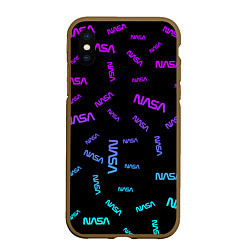 Чехол iPhone XS Max матовый NASA NEON PATTERN, цвет: 3D-коричневый