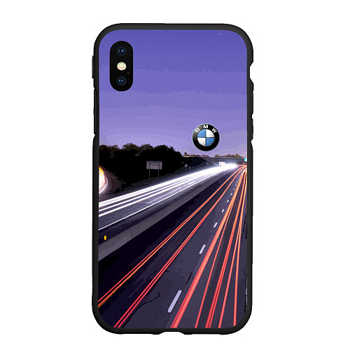 Чехол iPhone XS Max матовый BMW Ночная трасса / 3D-Черный – фото 1