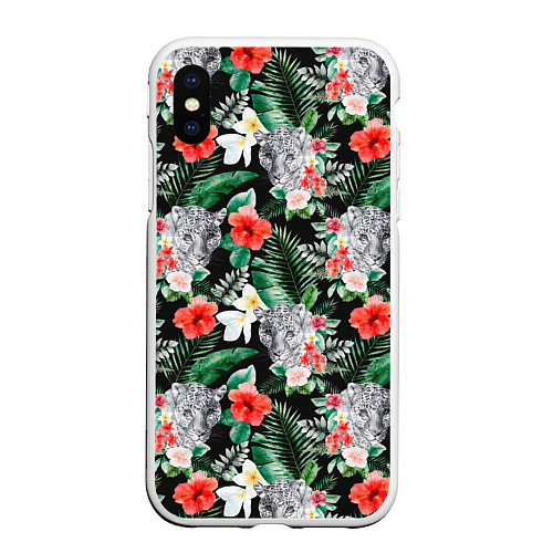 Чехол iPhone XS Max матовый Леопарды в цветах / 3D-Белый – фото 1