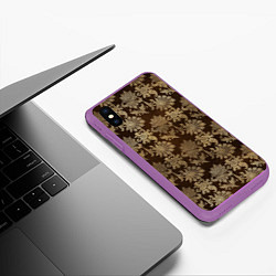 Чехол iPhone XS Max матовый Ретро узоры - паттерн цветы, цвет: 3D-фиолетовый — фото 2