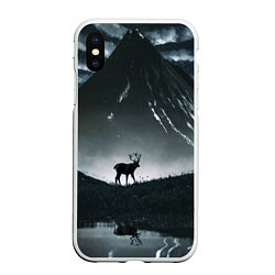 Чехол iPhone XS Max матовый Северный олень и вулкан, цвет: 3D-белый