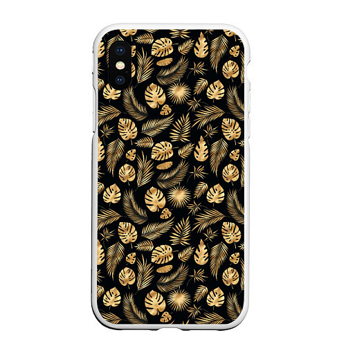 Чехол iPhone XS Max матовый Золотые листья паттерн и текстуры / 3D-Белый – фото 1