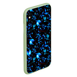 Чехол iPhone XS Max матовый Ночные синие листья, цвет: 3D-салатовый — фото 2