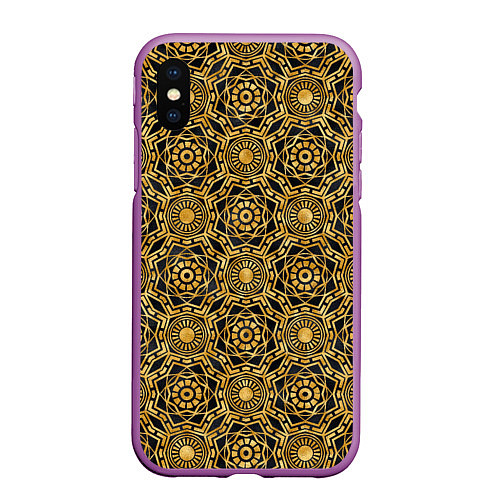 Чехол iPhone XS Max матовый Классический узор золотой / 3D-Фиолетовый – фото 1