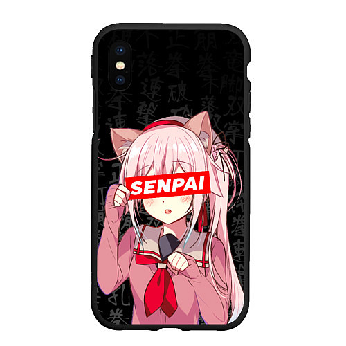 Чехол iPhone XS Max матовый Senpai, Anime Неко тян / 3D-Черный – фото 1