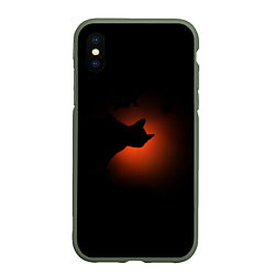 Чехол iPhone XS Max матовый Кошка и закат, цвет: 3D-темно-зеленый