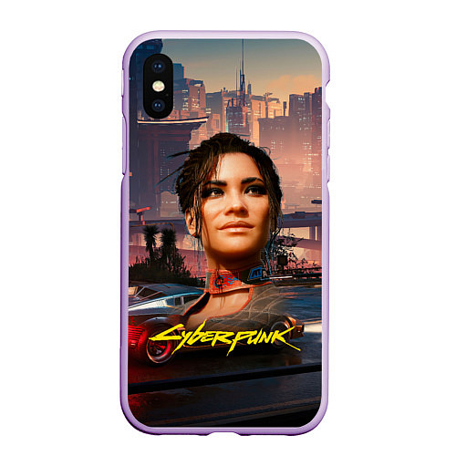 Чехол iPhone XS Max матовый Panam Панам Cyberpunk 2077 портрет / 3D-Сиреневый – фото 1