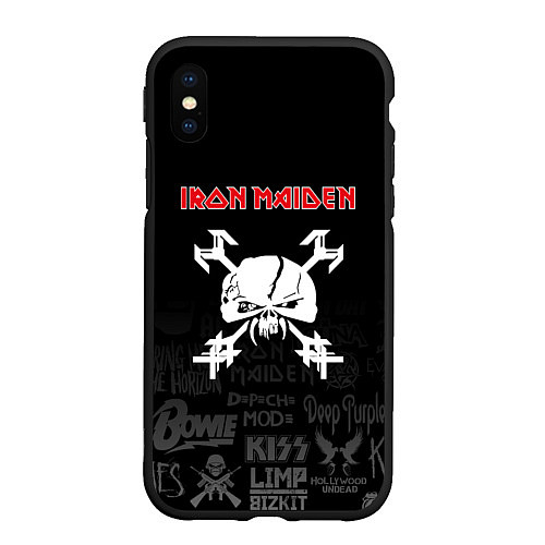 Чехол iPhone XS Max матовый Iron Maiden логотипы рок групп / 3D-Черный – фото 1