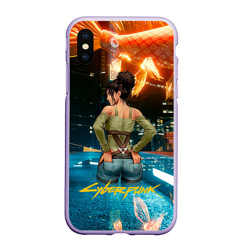 Чехол iPhone XS Max матовый Panam сзади Cyberpunk2077 / 3D-Светло-сиреневый – фото 1