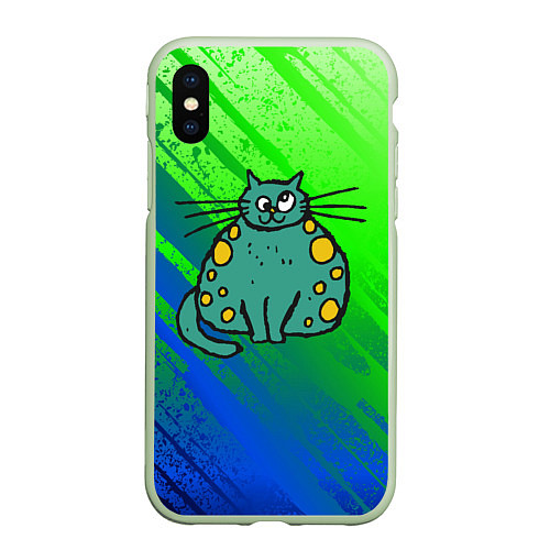 Чехол iPhone XS Max матовый Прикольный зеленый кот / 3D-Салатовый – фото 1